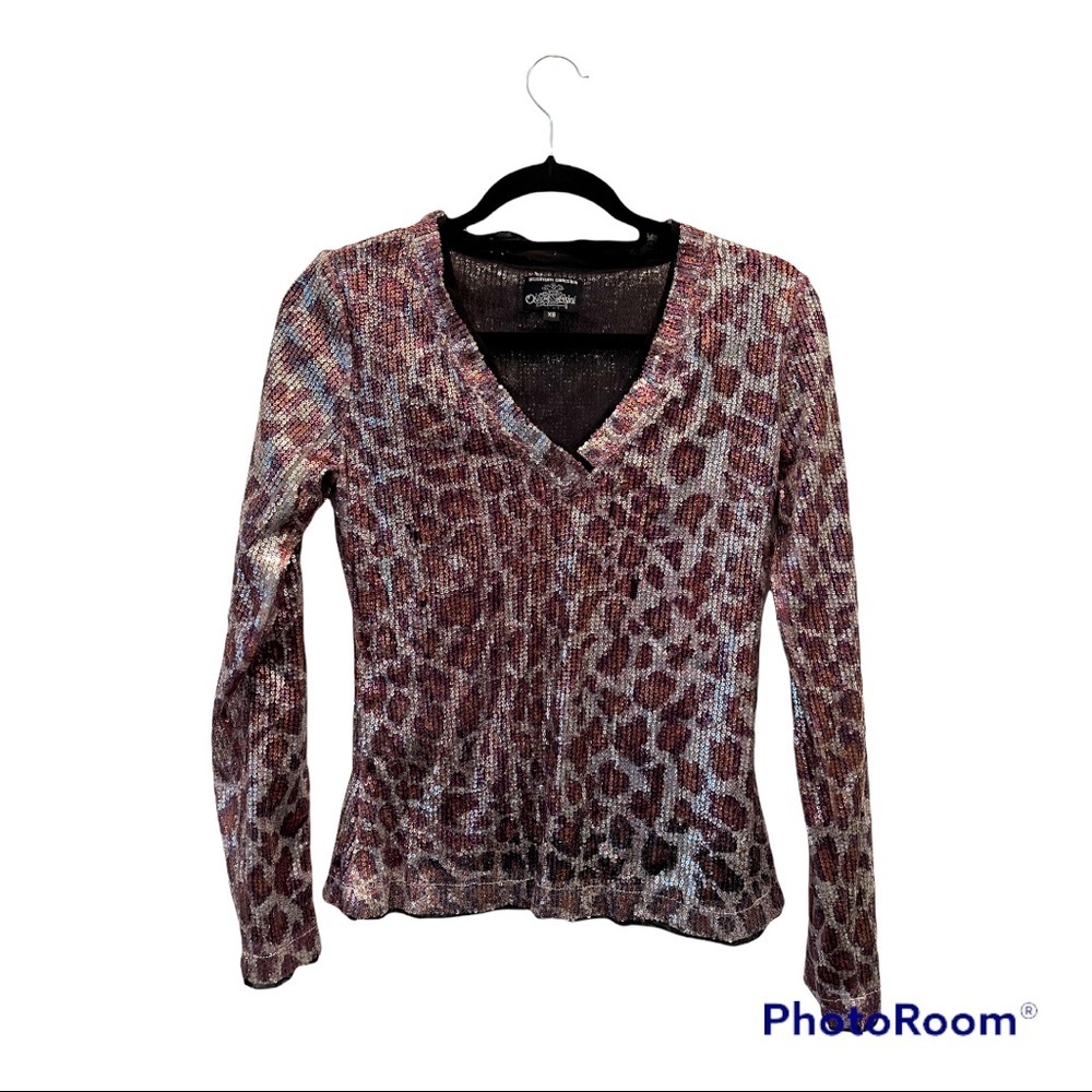Oleg Cassini | Sequin V-neck Top
